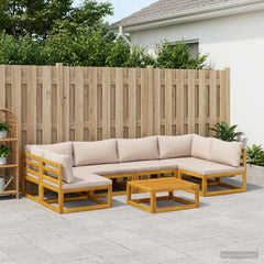 Sofa Set 7 pcs Natural Solid Acacia Wood Taupe 2x corner + 4x middle + table