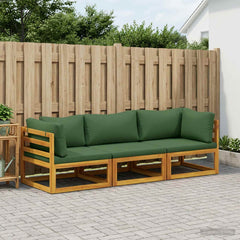 Sofa Set 7 pcs Natural Solid Acacia Wood Green 2x corner + middle