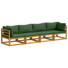 Sofa Set 7 pcs Natural Solid Acacia Wood Green 2x corner + 2x middle