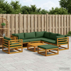 Sofa Set 7 pcs Natural Solid Acacia Wood Green 3x corner + 2x middle + armchair + footrest + table