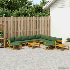 Sofa Set 7 pcs Natural Solid Acacia Wood Green 3x corner + 5x middle + 2x footrest + 2x table
