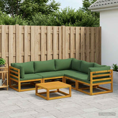 Sofa Set 7 pcs Natural Solid Acacia Wood Green 3x corner + 2x middle + table