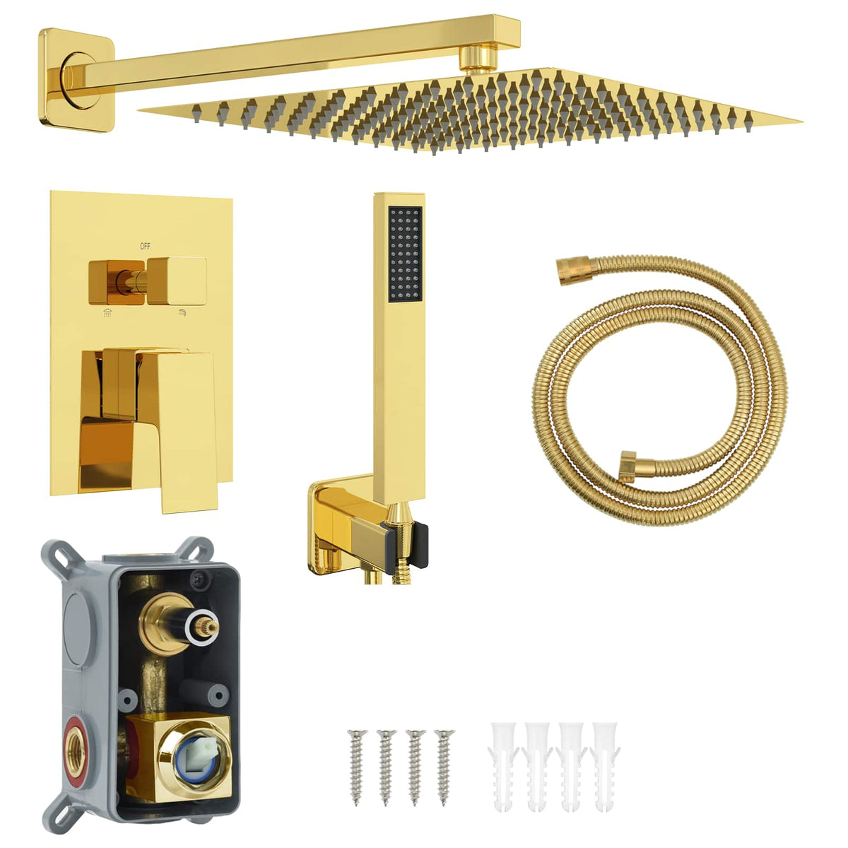 Concealed Shower System (Round) Stainless Steel 201 Gold Square-shaped