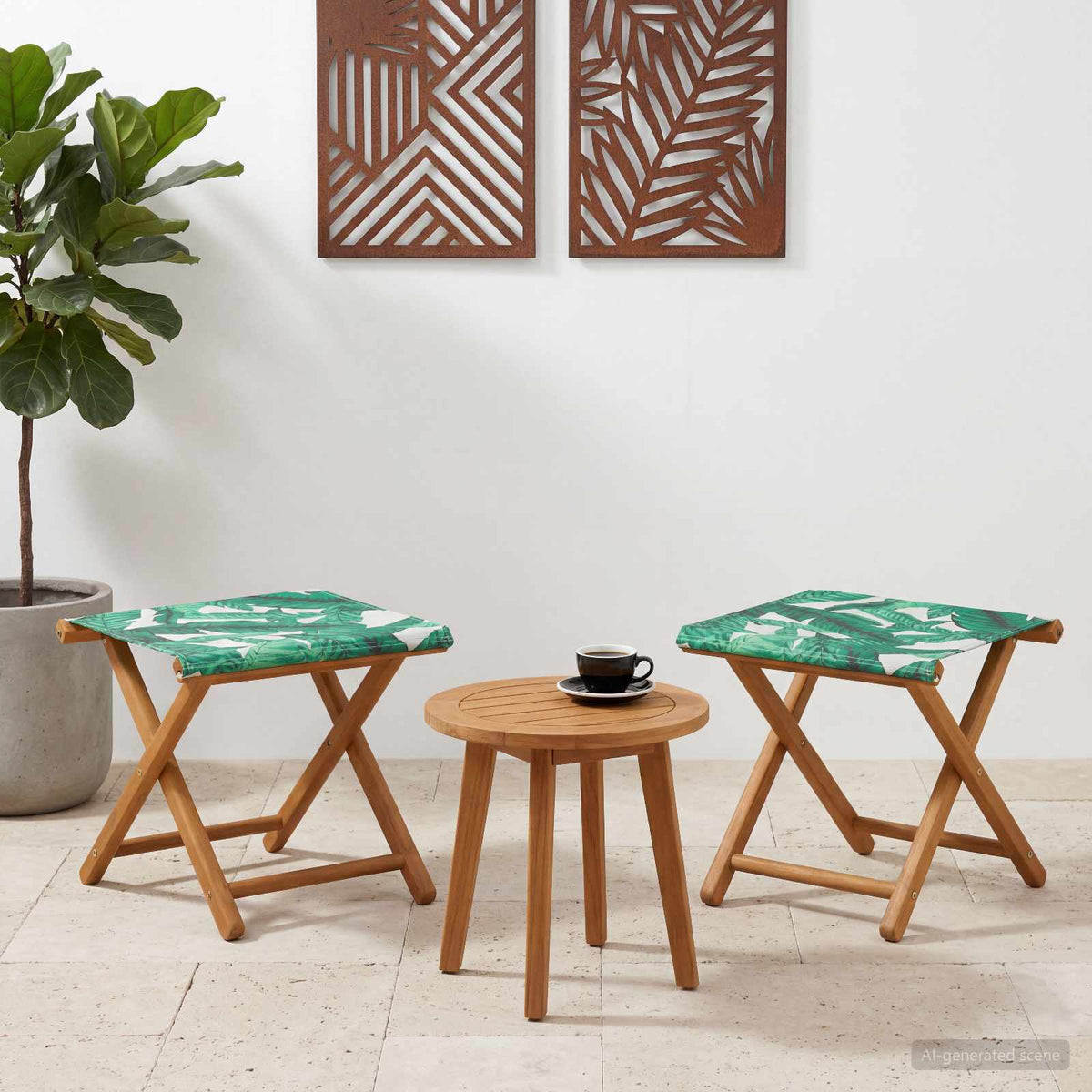 Deck Chair 2 pcs Solid Eucalyptus Wood Leaf pattern