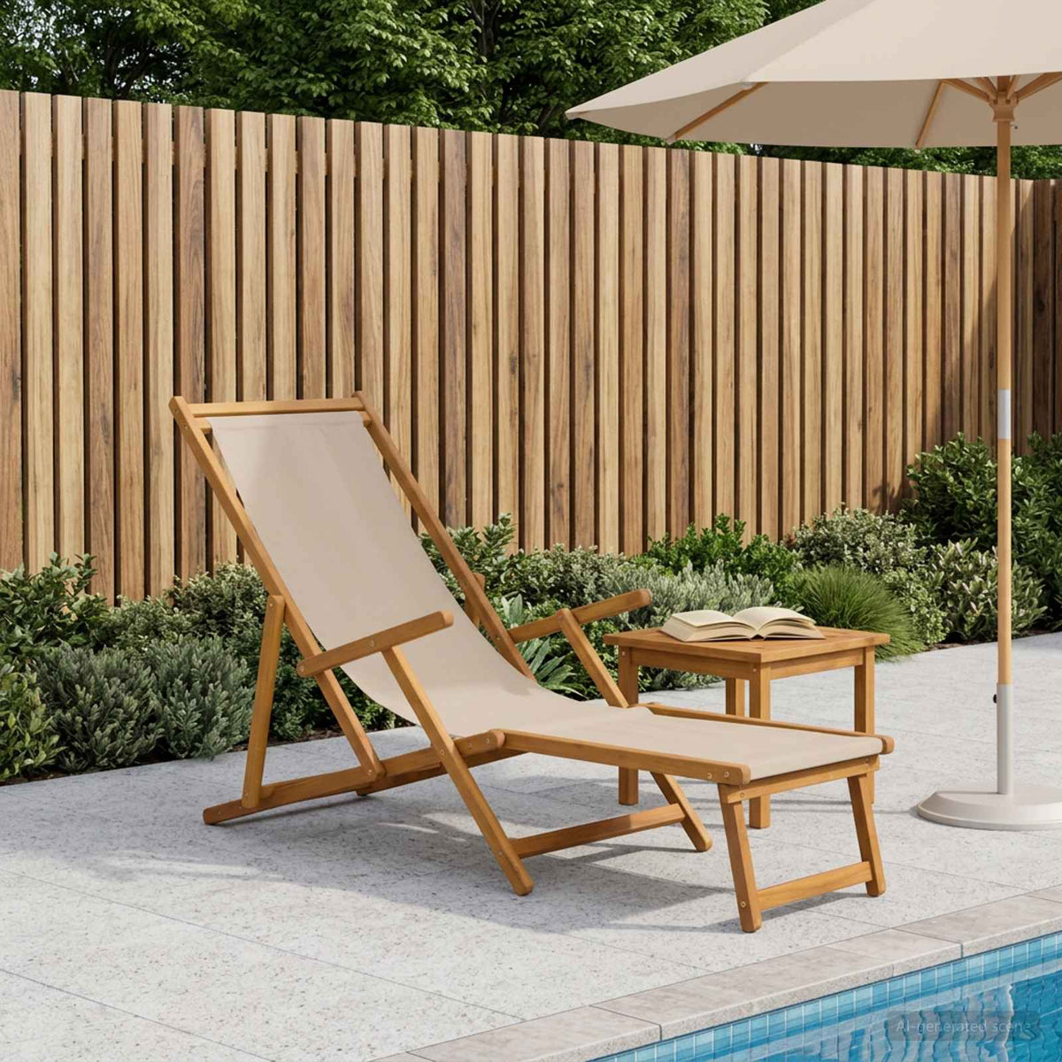 Folding Sun Lounger 3 Position Solid Eucalyptus Wood Beige
