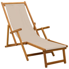 Folding Sun Lounger 3 Position Solid Eucalyptus Wood Beige