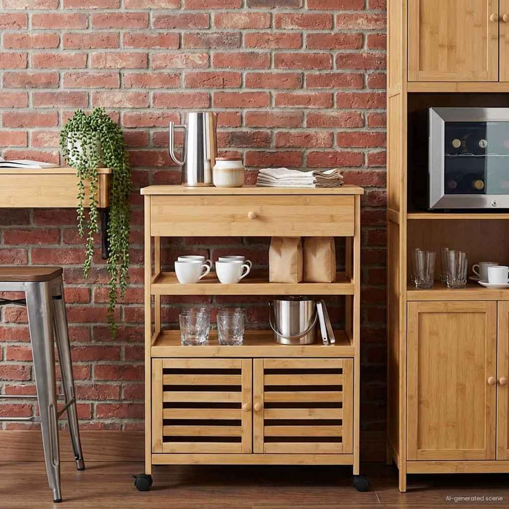vidaXL Kitchen Trolley with Wheels Natural 59.5 x 36 x 82 cm Bamboo 3