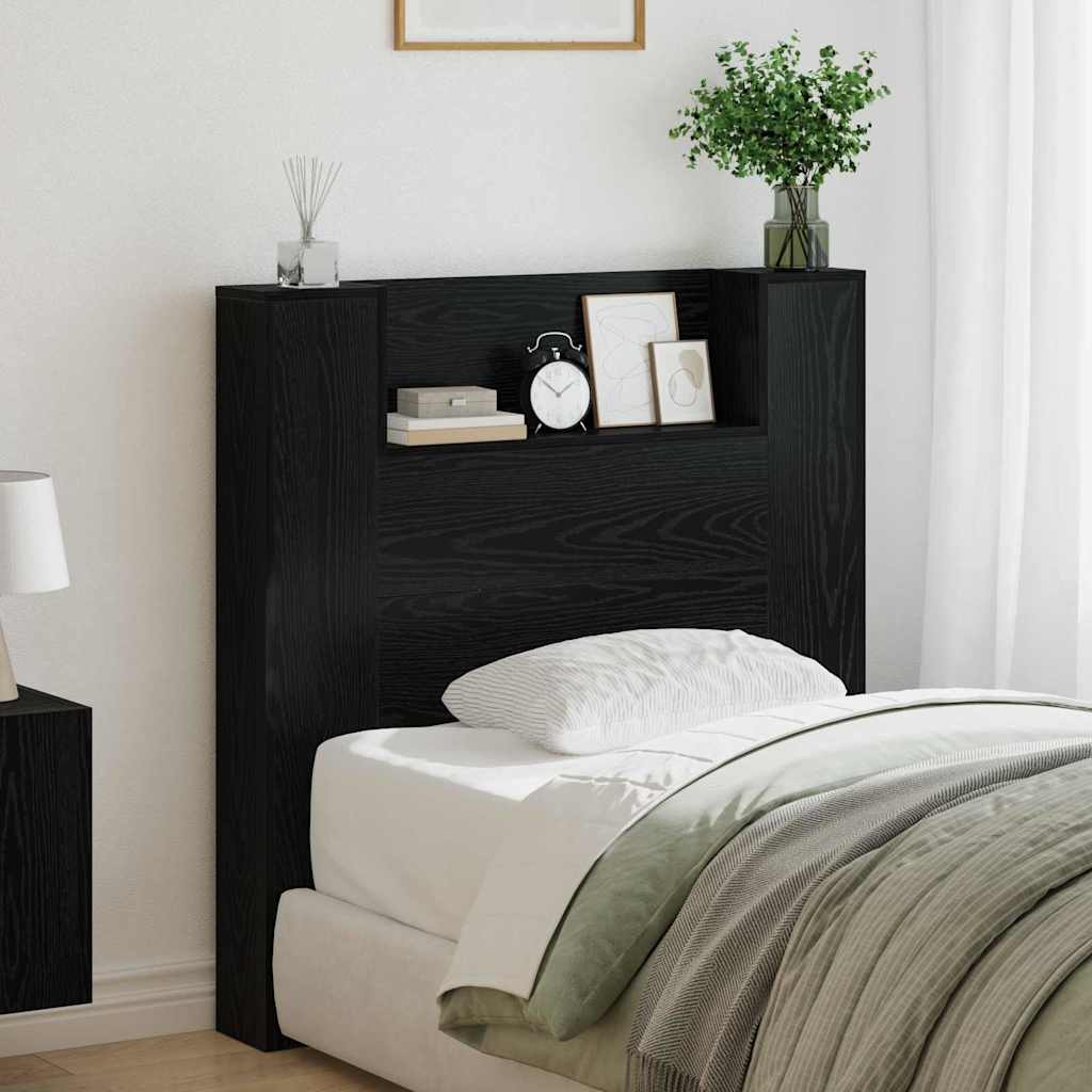 vidaXL Storage Headboard with LED Black Oak Engineered Wood 1