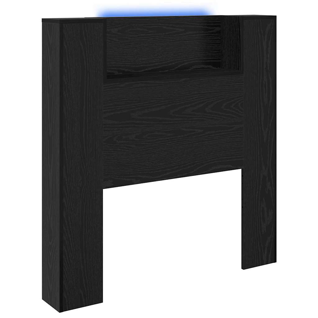 vidaXL Storage Headboard with LED Black Oak Engineered Wood 2