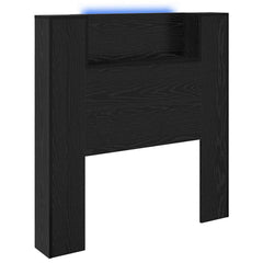 vidaXL Storage Headboard with LED Black Oak Engineered Wood 2