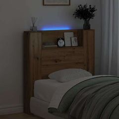 vidaXL Storage Headboard with LED Artisan Oak Engineered Wood 4