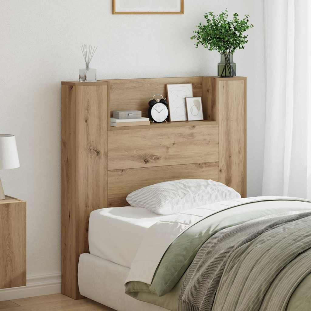 vidaXL Storage Headboard with LED Artisan Oak Engineered Wood 1