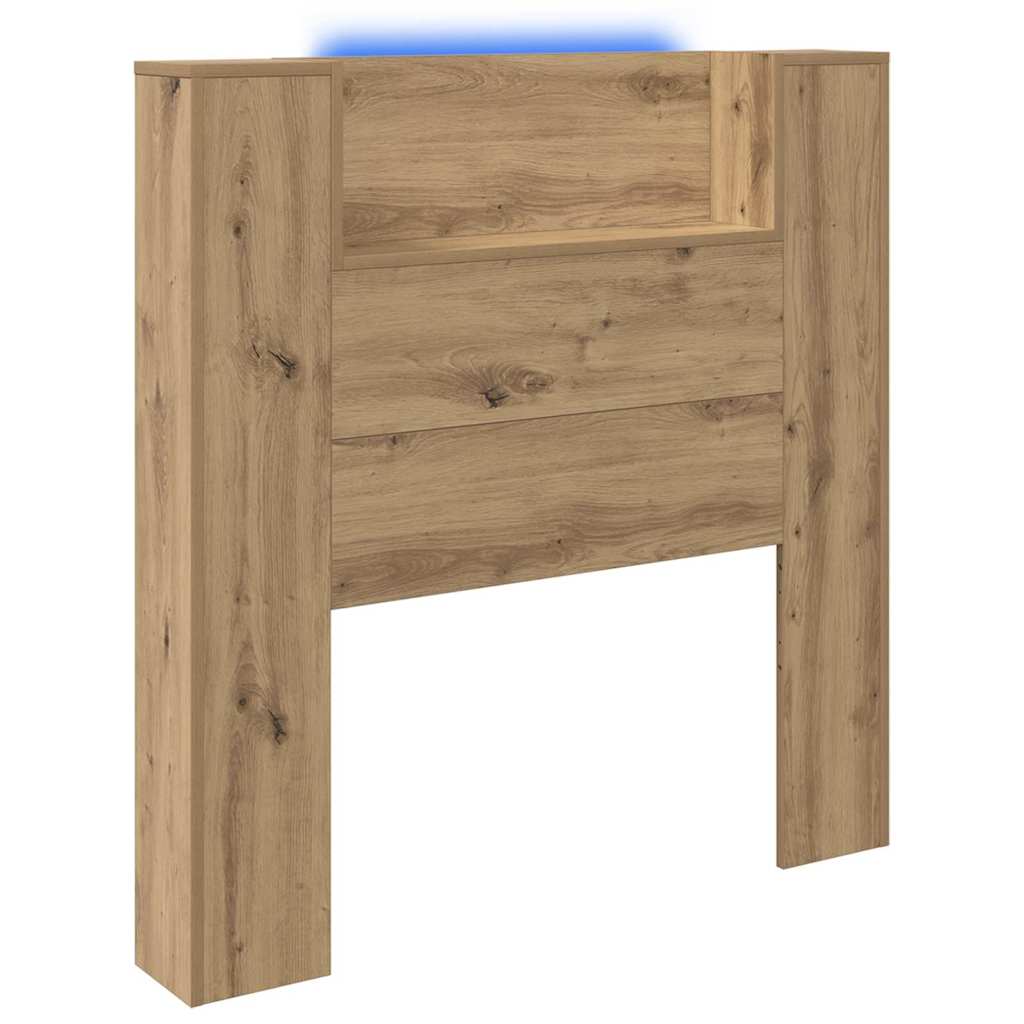vidaXL Storage Headboard with LED Artisan Oak Engineered Wood 2
