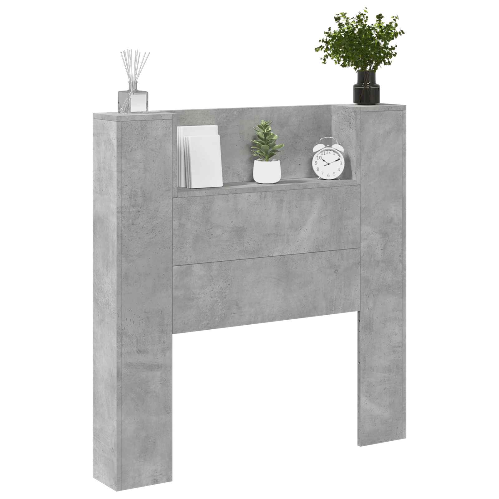 vidaXL Storage Headboard with LED Concrete Grey Engineered Wood 3