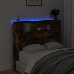 vidaXL Storage Headboard with LED Smoked Oak Engineered Wood 4