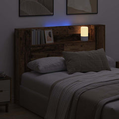 vidaXL Storage Headboard with LED Old Wood Engineered Wood 4