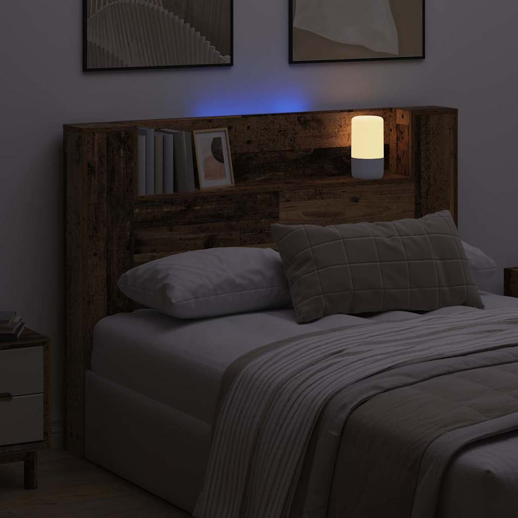 vidaXL Storage Headboard with LED Old Wood Engineered Wood 4