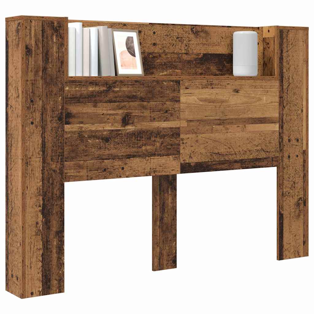 Storage Headboard with LED Engineered Wood 140 cm Old wood