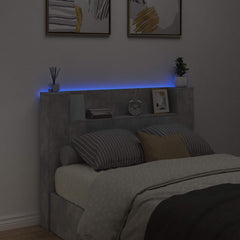 vidaXL Storage Headboard with LED Concrete Grey Engineered Wood 4