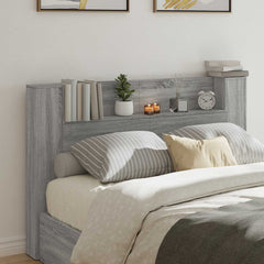 Storage Headboard with LED Engineered Wood 160 cm Grey sonoma