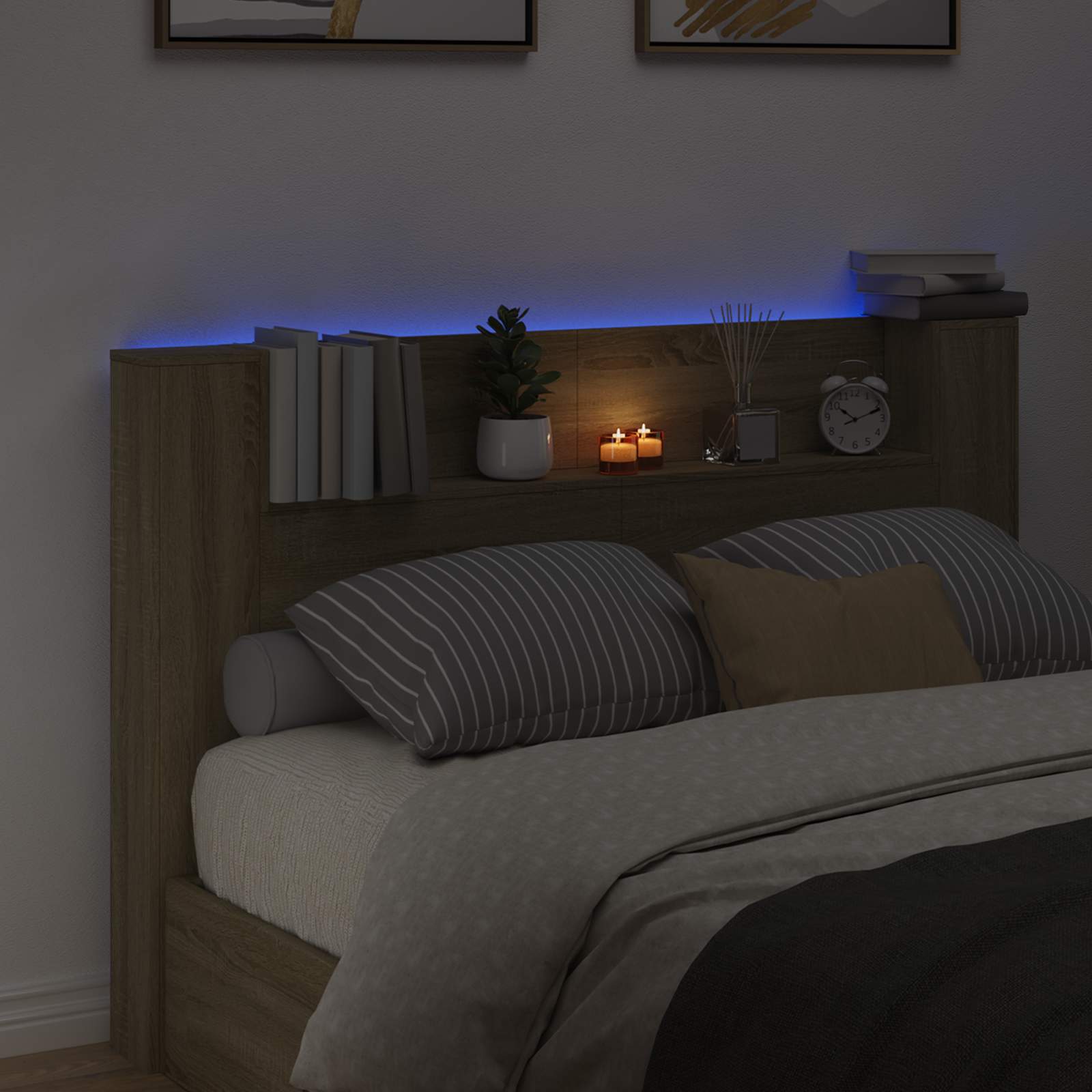 vidaXL Storage Headboard with LED Sonoma Oak Engineered Wood 4