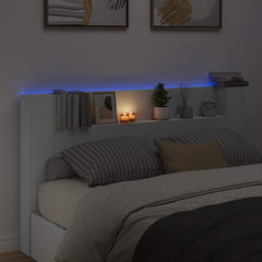 Storage Headboard with LED Engineered Wood 180 cm White