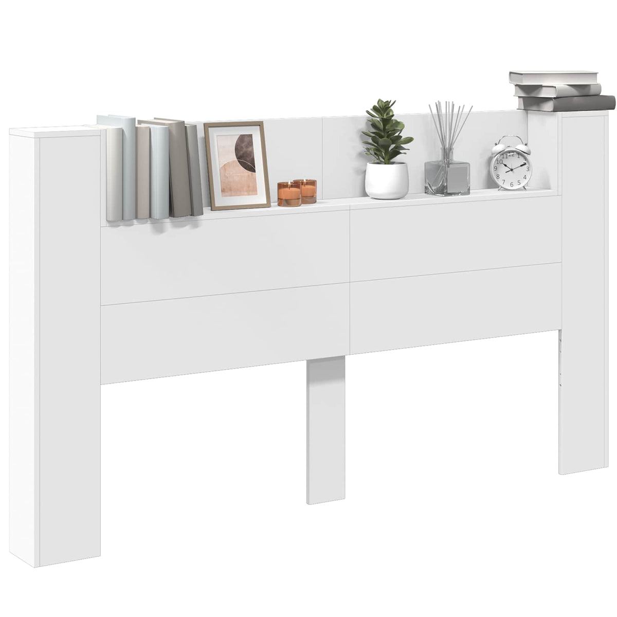 Storage Headboard with LED Engineered Wood 180 cm White