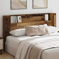 Storage Headboard with LED Engineered Wood 180 cm Old wood