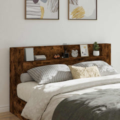 Storage Headboard with LED Engineered Wood 200 cm Smoked oak
