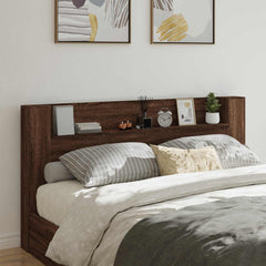 Storage Headboard with LED Engineered Wood 200 cm Brown oak