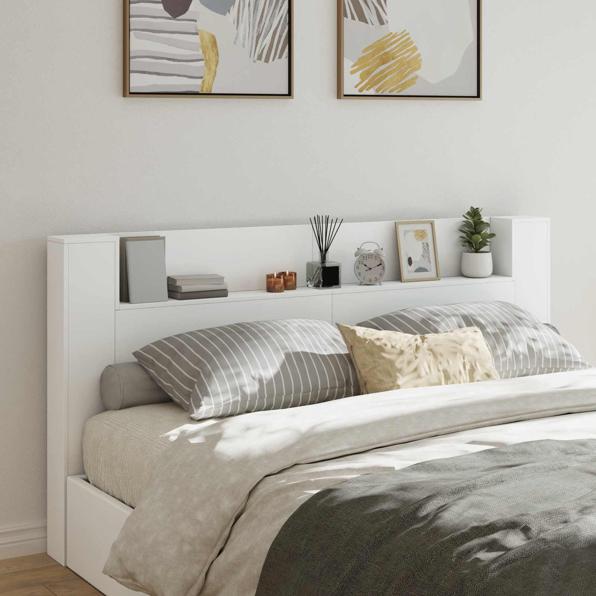 Storage Headboard with LED Engineered Wood 200 cm White