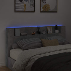 Storage Headboard with LED Engineered Wood 200 cm Concrete grey