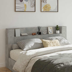 Storage Headboard with LED Engineered Wood 200 cm Concrete grey