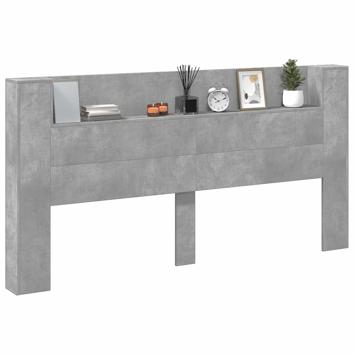 Storage Headboard with LED Engineered Wood 200 cm Concrete grey