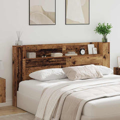 Storage Headboard with LED Engineered Wood 200 cm Old wood