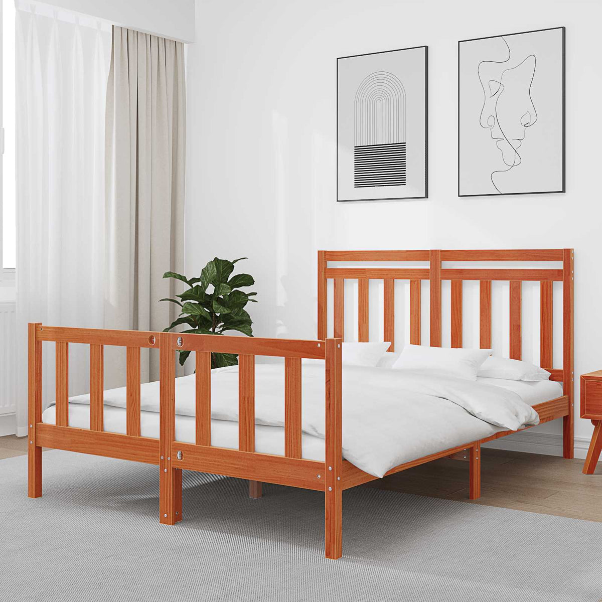 Bed Frame Solid Pine Wood Length Wax Brown