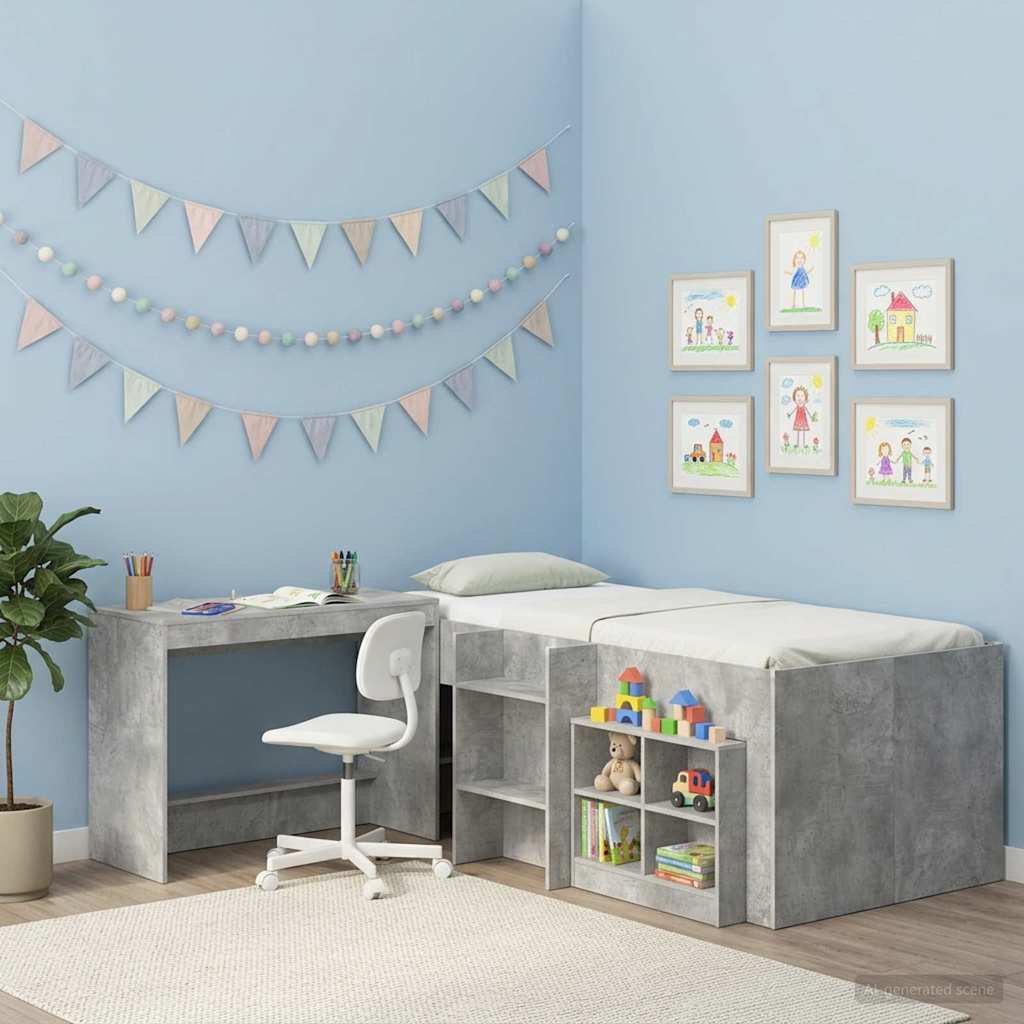 vidaXL Bed Desk Concrete Grey Engineered Wood 100 x 45 x 75 cm 3