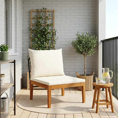 Garden with Cushions Solid Acacia Wood & Rope Black and Cream White Middle sofa