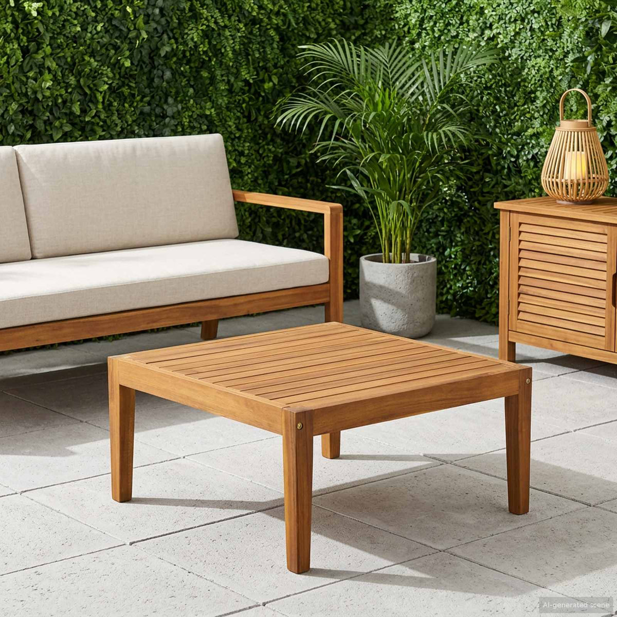 Garden with Cushions Solid Acacia Wood & Rope Black and Cream White Table