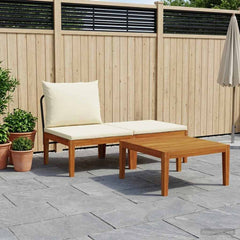 Garden with Cushions Solid Acacia Wood & Rope Black and Cream White Middle sofa + footrest + table