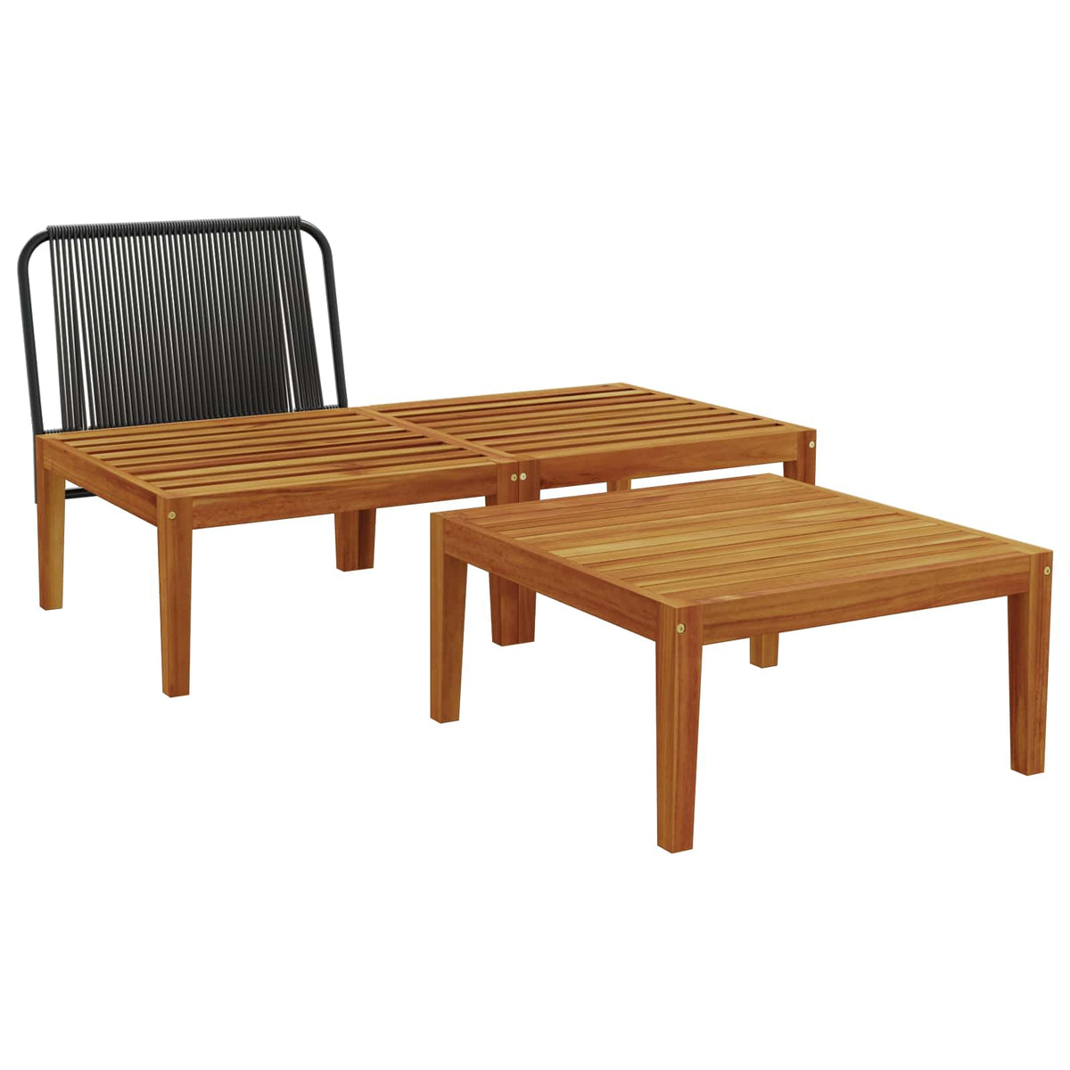 Garden with Cushions Solid Acacia Wood & Rope Black and Cream White Middle sofa + footrest + table