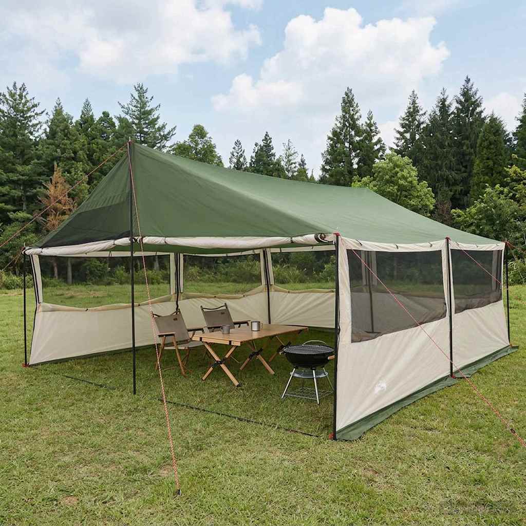 Family Tent 450 x 400 x 265 cm Polyester and Steel Green 600 x 402 x 268/168 cm