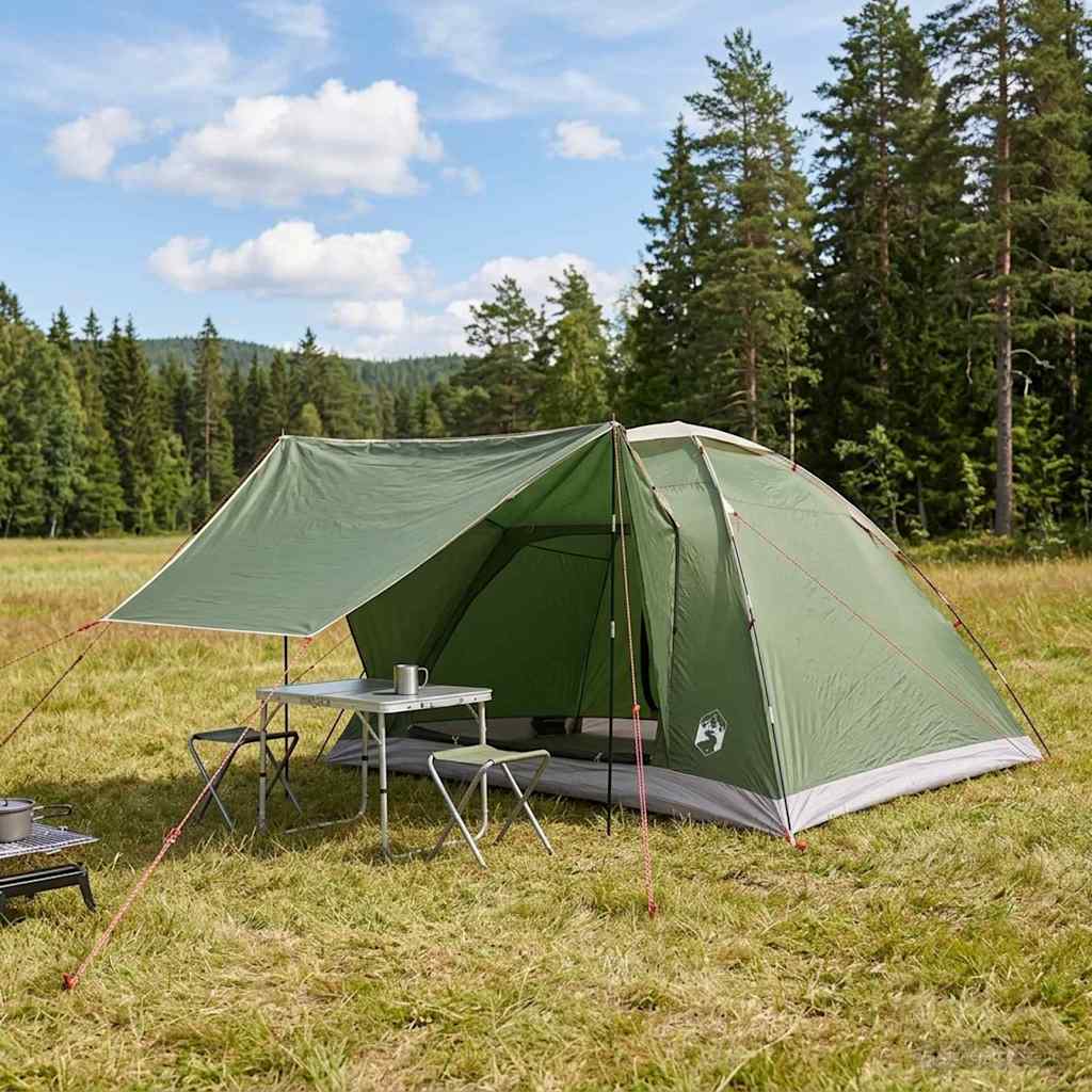 Camping Tent Polyester and Steel Green 6-person