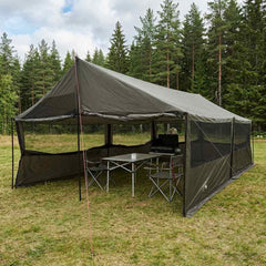 Family Tent 450 x 400 x 265 cm Polyester and Steel Brown and grey 600 x 402 x 268/168 cm