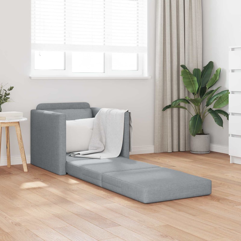 Folding Sofa Bed 74 x 77 x 81 cm Fabric Light grey