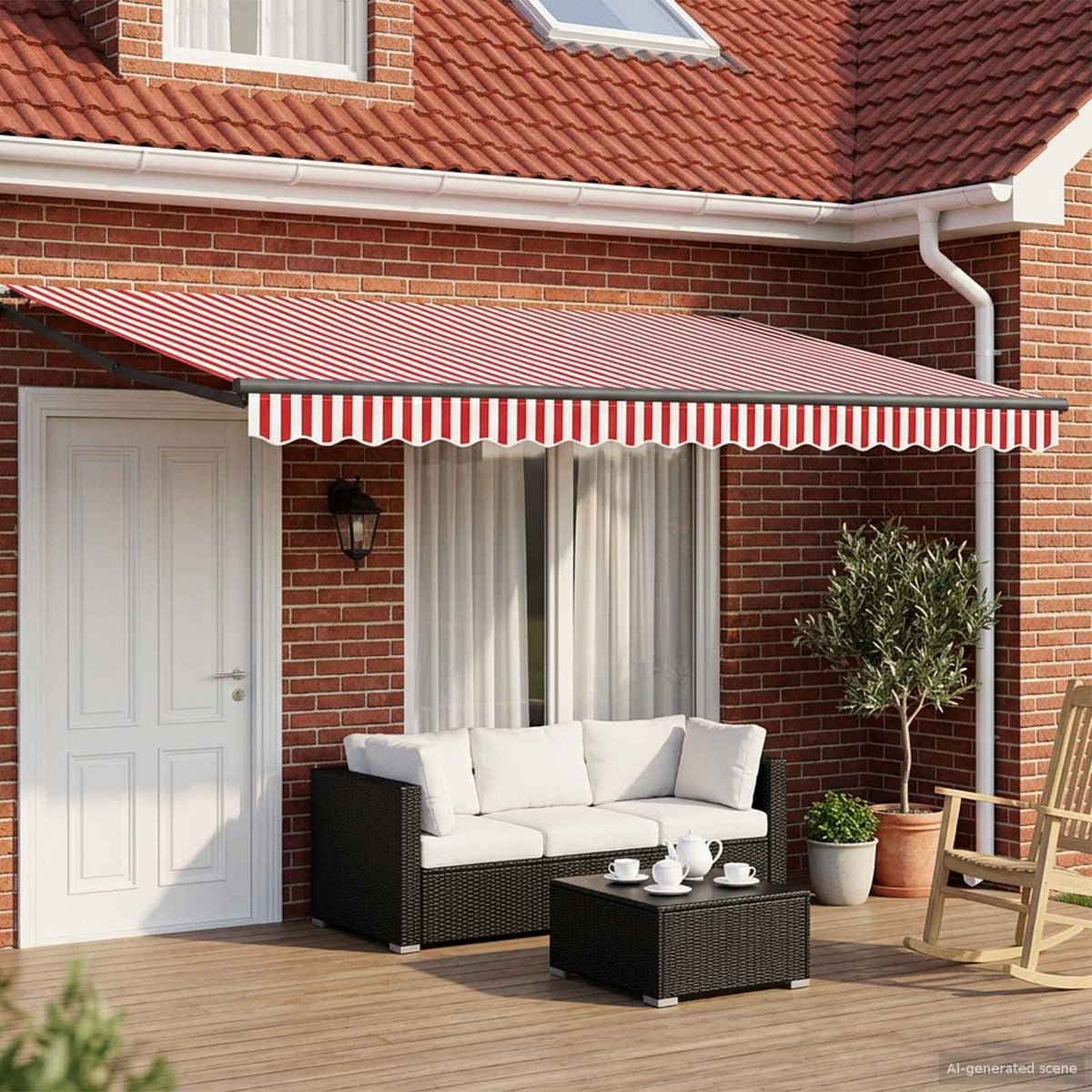 Solar Electric Awning Anthracite Red White Stripe