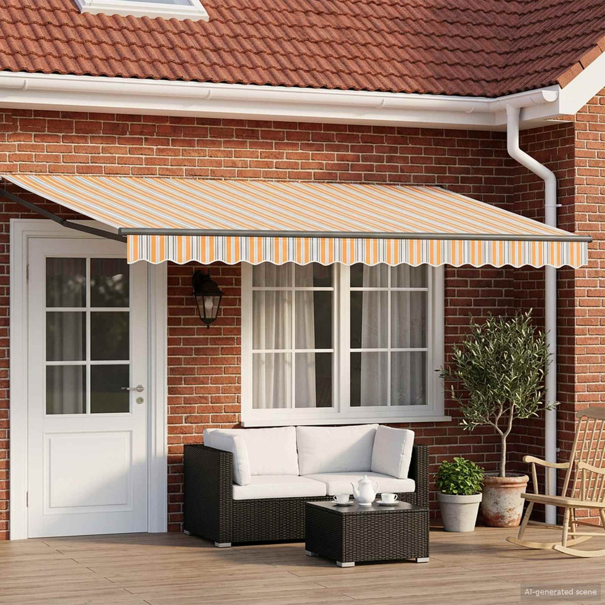 Solar Electric Awning Anthracite Yellow/Grey/White Stripe