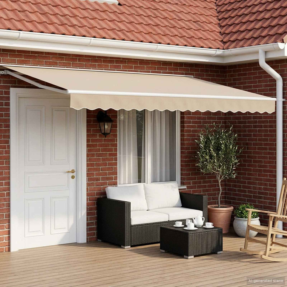 Manual Awning 4 x 3 m Beige 100% Polyester Beige (white frame)