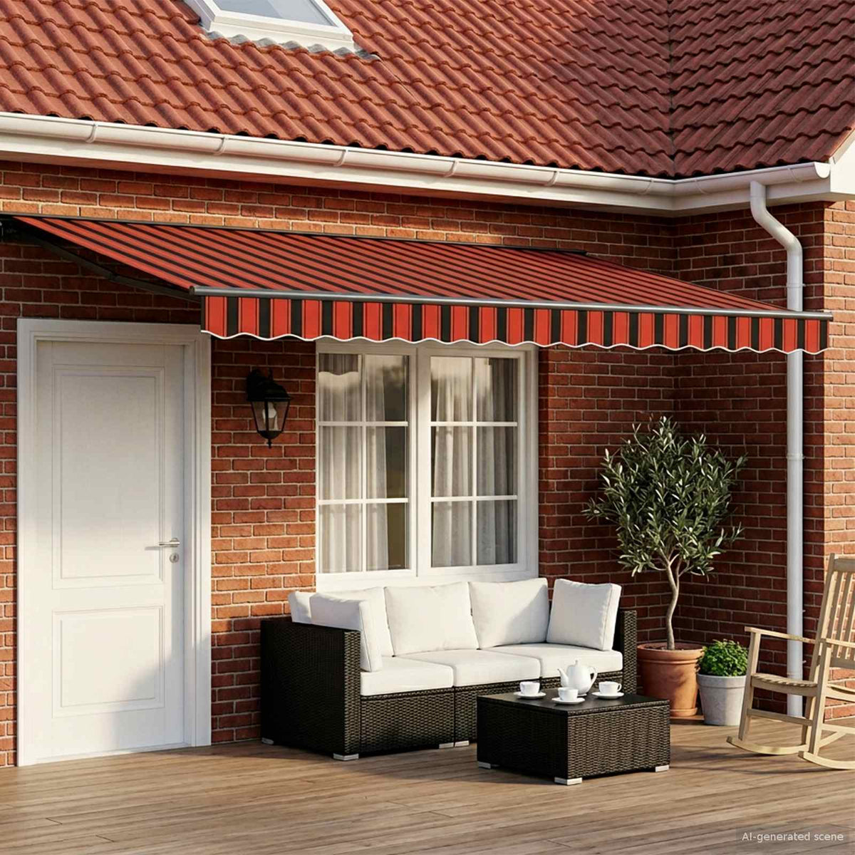 Manual Awning 4.5 x 3.5 m Beige 100% Polyester Orange/black/yellow (anthracite frame)
