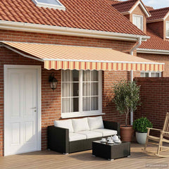Manual Awning with Solar LED 5 x 3 m White Yellow and Orange Stripe
